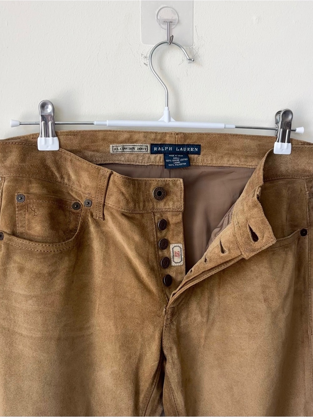 Vintage Ralph Lauren RL Cowboy Boot Suede Leather Pants Size 27 (Actual 30 x 33)